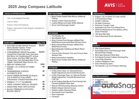 2025 Jeep Compass Latitude z USA, uszkodzony, nr VIN 3C4NJDBN3ST549796